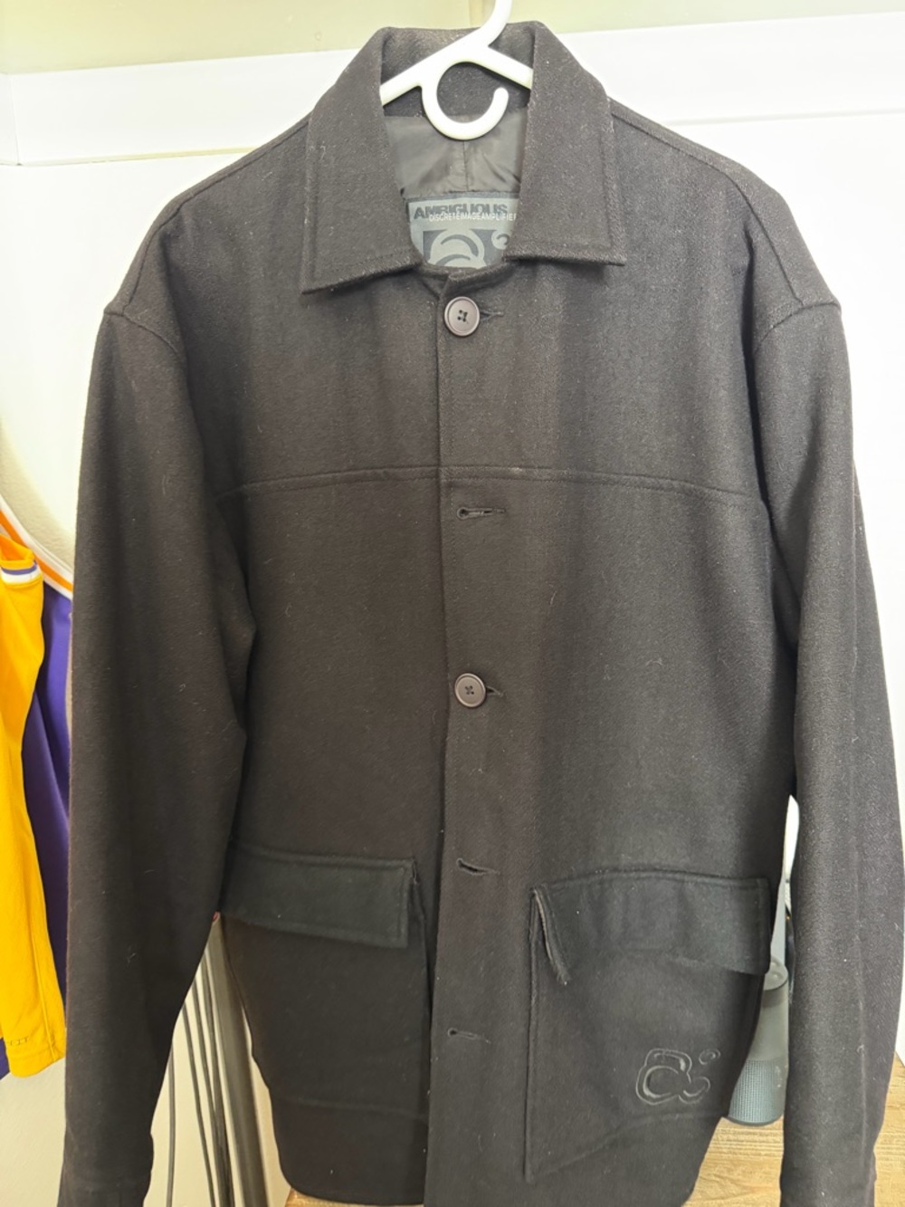 Ambiguous Men's Black Wool Blend Button-Up Jacket